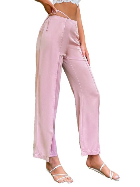 

seam detail tie side pants k0ei#, Black;white