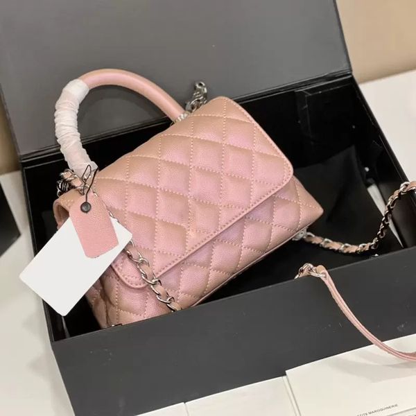 

2022 w france womens classic mini flap co handle tote bags luxury designer iridescent pearly pink blue quilted silver hardware matelasse cro