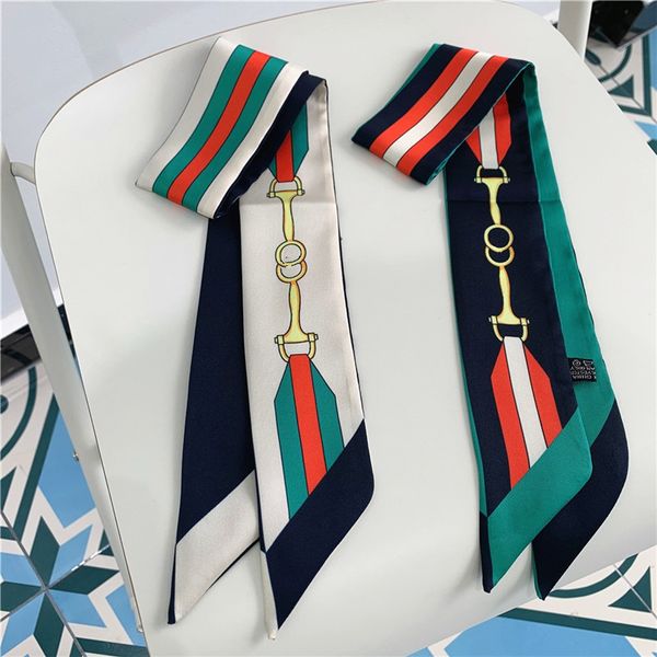 

2022 new ribbon fashion scarf with small letter stripe printed women's tie bag handle with ribbon decoration scarf, Blue;gray