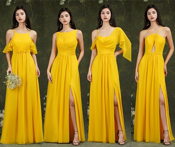 

multi designs summer chiffon bridesmaid dresses a line backless split long wedding guest party evening gowns custom made bm3107-3110, White;pink