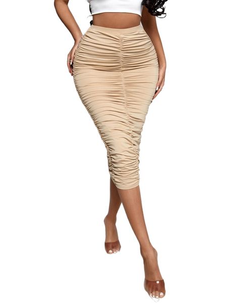 

sxy high waist ruched pencil skirt m4di#, Black