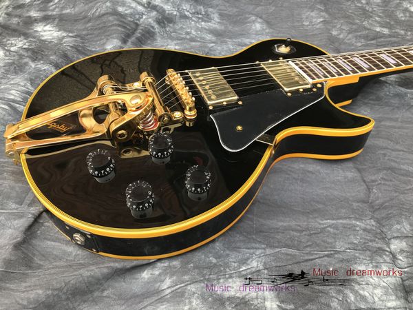 

chinese electric guitar les custom black color gold hardware 6 strings big sby tremolo