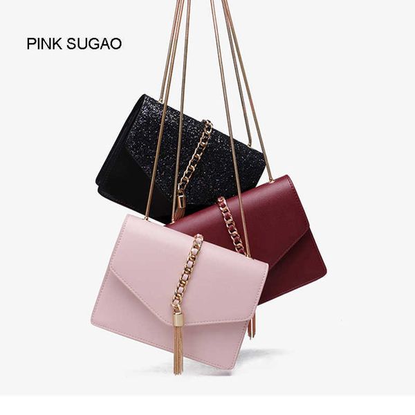 

pink sugao designer women shoulder bag crossbody bag famous brand messenger bags for lady luxury metal buckle tassel chain bag