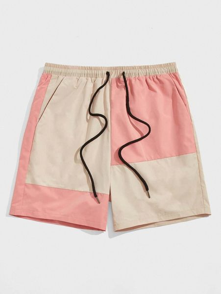

romwe guys colorblock drawstring shorts 40mj#, White;black