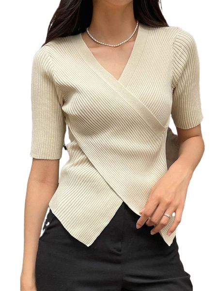 

dazy crisscross front asymmetrical hem ribbed knit sweater j5q2#, White;black