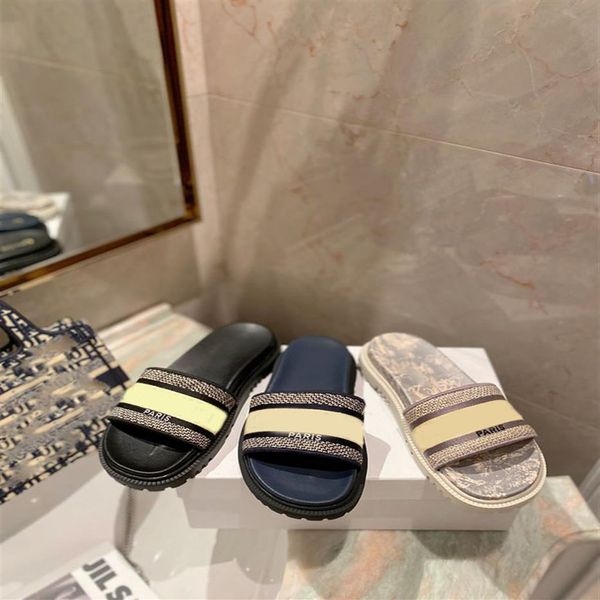 

summer women dways slippers slide sandals pink multicolor d -flower pop cotton embroidery casual sandal designer luxury fashion lad233v, Black