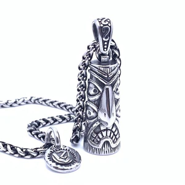 

niche retro lndian totem pole necklace titanium steel pendant personality hip-hop trend fashion street all-match jewelry gift, Silver
