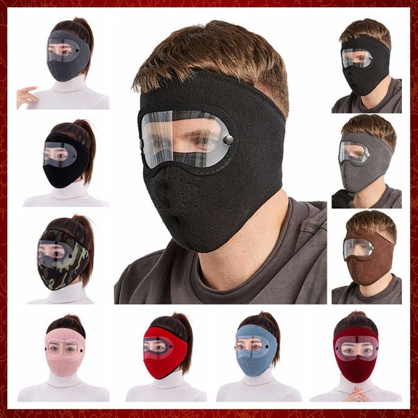 MZZ179 Winddichte Anti-Staub-Gesichtsmaske Radfahren Ski Atmungsaktive Masken Fleece-Gesichtsschutz Kapuzenkappen mit HD-Brille Fahrradkappe