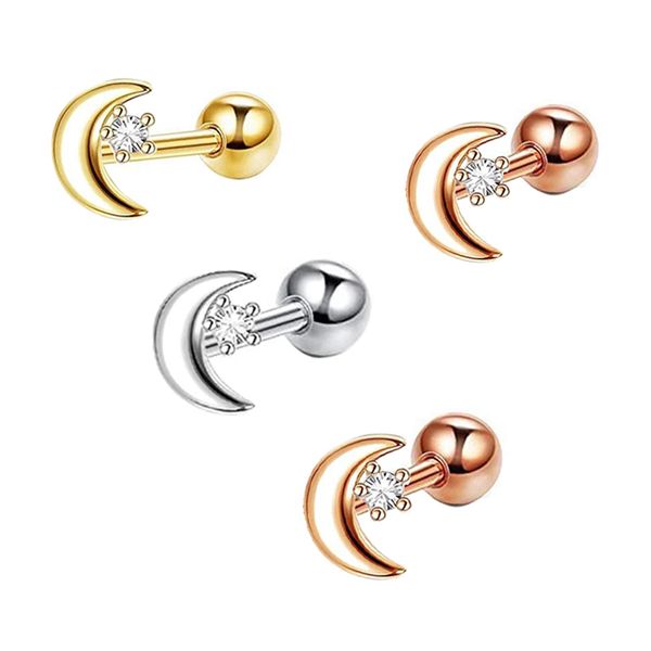 

stainless steel barbell earring for men women cartilage helix ear piercings tragus ball studs wholesales moon star conch ear, Silver