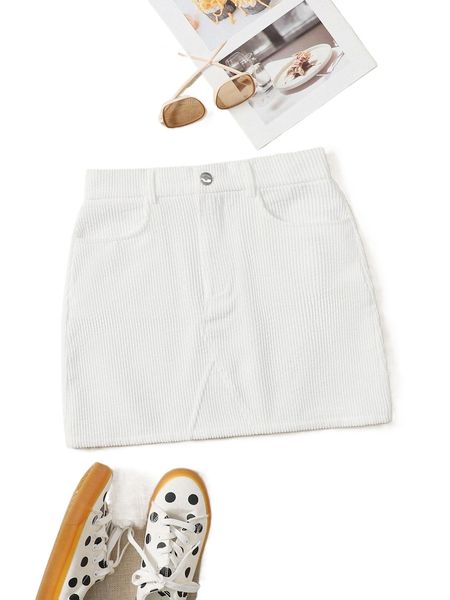 

buttoned front corduroy skirt y2cb#, Black