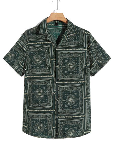 

men paisley print revere collar shirt j0g6#, White;black
