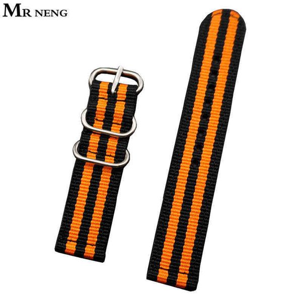 MR NENG Marca 18mm 20 mm 22mm 24mm Tessuto a strisce nero-arancione Cinturino in nylon Cinturino con fibbia Anello in acciaio inossidabile G220420