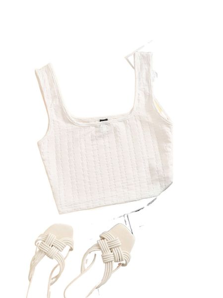 

textured knit tank w06n#, White