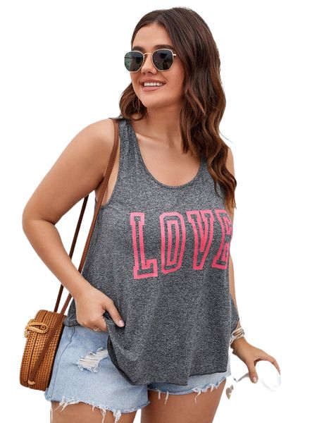 

plus letter graphic scoop neck tank r3zj#, Black