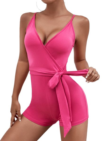 

tie side criss cross unitard x3qc#, Black;white