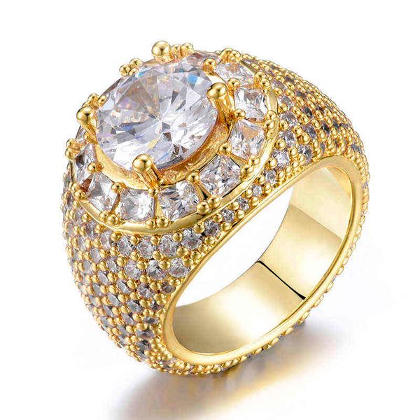 

cluster rings large clustered band rings for men iced out trendy copper zirconia hip hop fashion jewelry 220422, Golden;silver