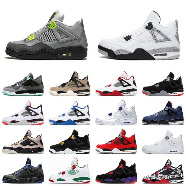 

with box jordons 4 mens basketball shoes 4s white cement neon bred fire red cool grey black cat men trainer sports sneakers zapatos