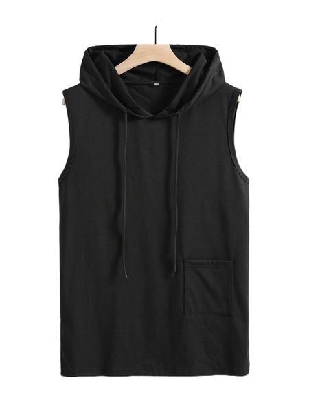 

men one pocket front drawstring hooded tank a7ab#, White;black