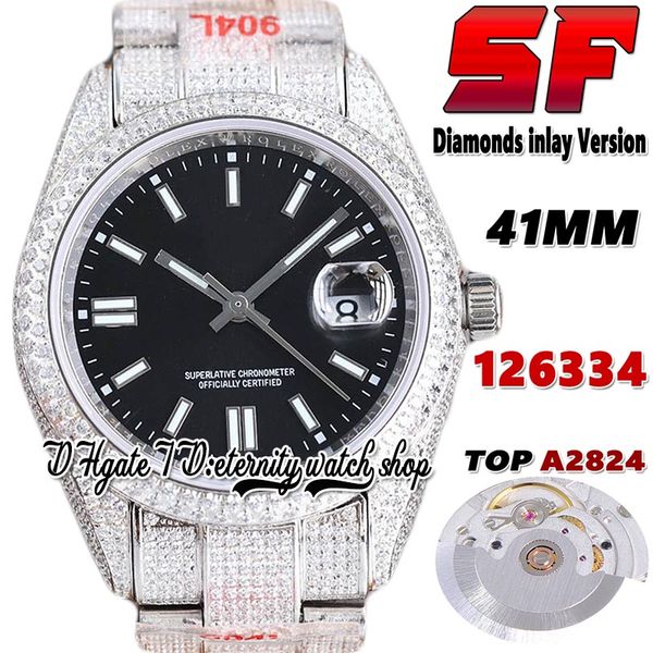 

sf latest bl126334 a2824 automatic mens watch tw126333 ew116300 stick markers dial diamond bezel 904l steel iced out diamonds bracelet etern, Slivery;brown
