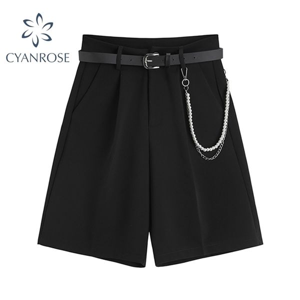 

summer suit shorts women loose high waist fashion casual drop feeling show solid wide leg straight shorts for girls soft 220419, White;black