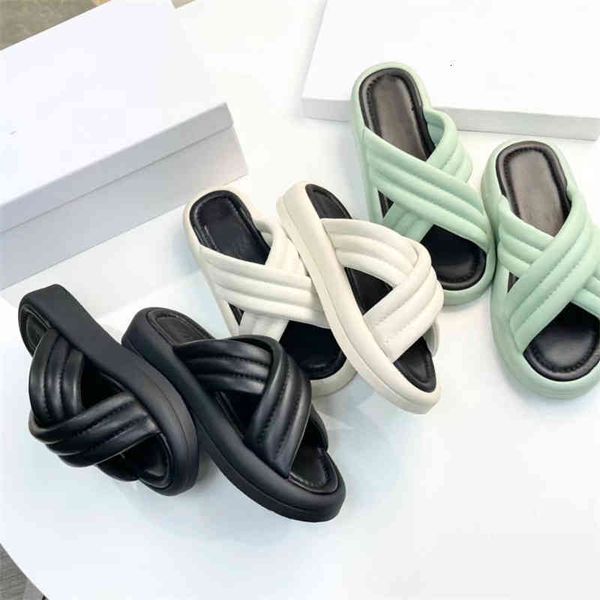 

slippers by fa * women's slippers summer wear out beach shoes, versatile thick soled cross band slippers, bread flip flops, Black