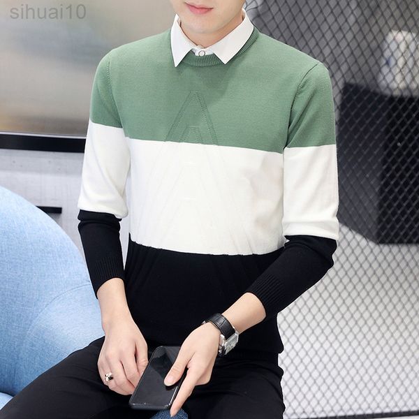 

dyb&zacq autumn small size short 165cm youth slim wear lapel and two knitted sweaters l220801, White;black