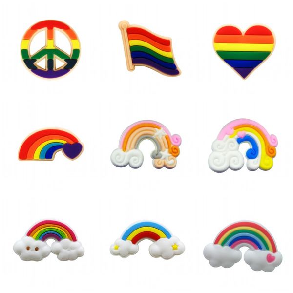 

rainbow fluoroscopy croc charms fashion love shoe accessories for decorations charms pvc soft shoes charm ornaments buckles, White;pink