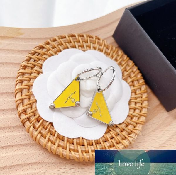 

inverted triangle logo yellow dangle earrings all-match fashion earrings european and american geometric, Silver