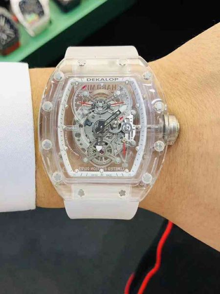

barrel hollow mechanical watch transparent net red men's rm056, Slivery;brown