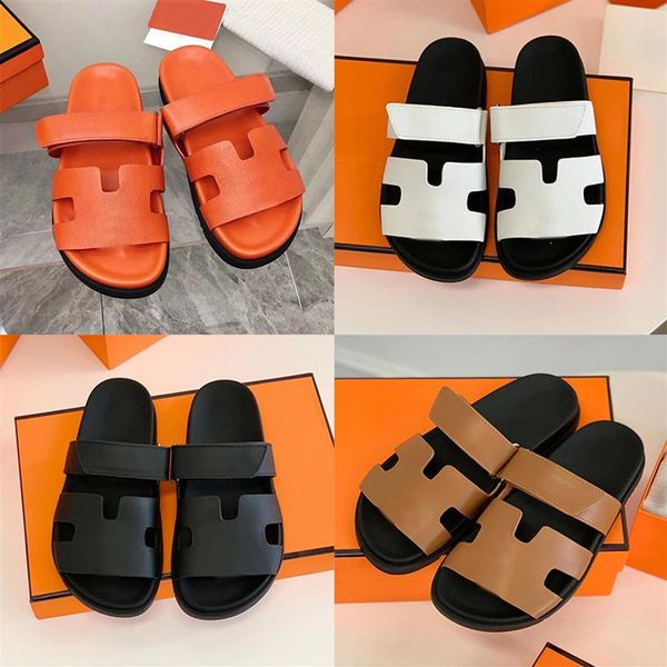 

Sandals Designer Chypre Slippers Beach Classic Flat Summer Lady Leather Flip Flops Top Quality Men Women Slides 44 with Box, Color2