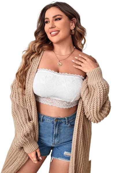 

plus lace strapless bralette o607#, Black;white