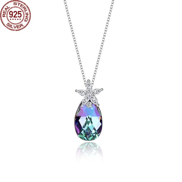 

s925 sterling silver drop austrian crystal pendant necklace features with five pointed star plum blossom clavicle chain