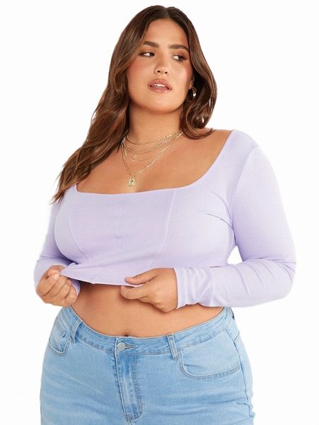 

evolu plus square neck crop tee m1im#, Black