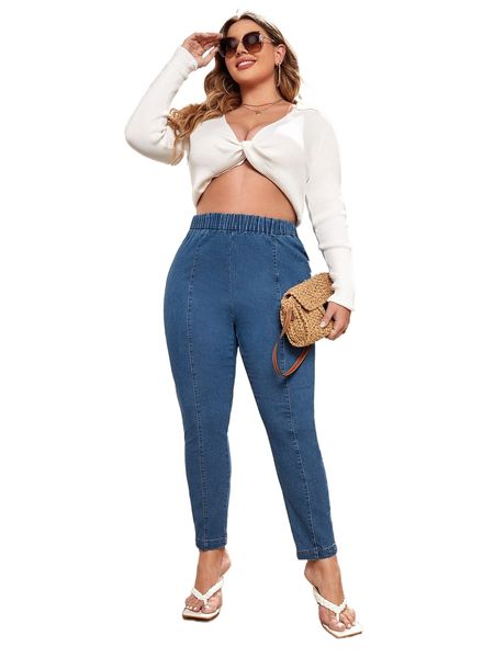 

plus high waist skinny jeans x3np#, Blue