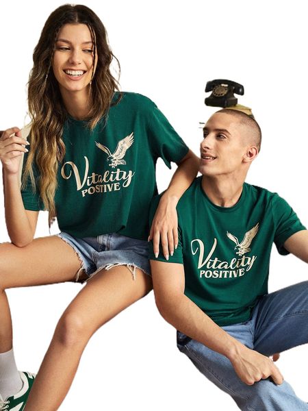 

1pc eagle & letter graphic tee h7tc#, White;black