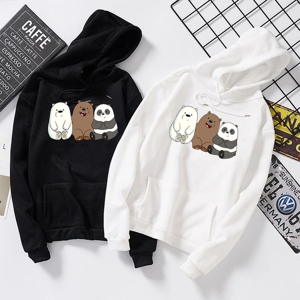 

harajuku cartoon panda print hoodie women casual long sleeve loose hooded sweatshirt spring autumn fleece hoody pullover top, Black