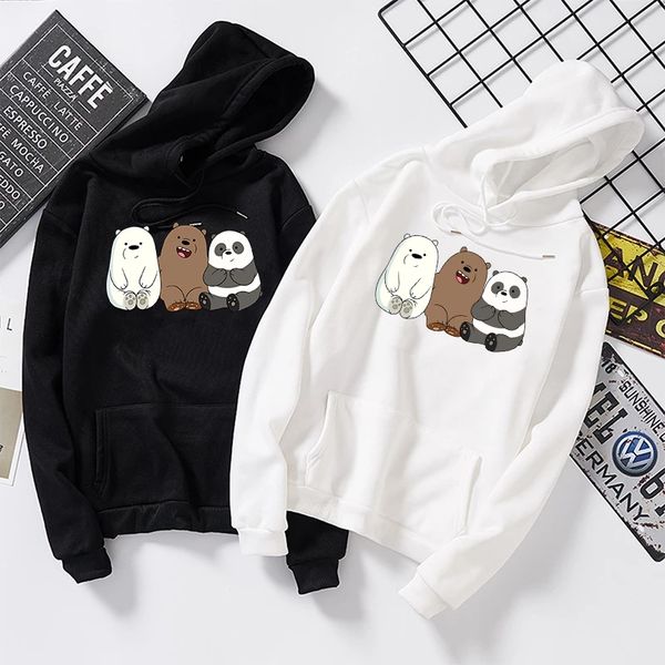 Harajuku karikatür panda baskı kapüşonlu kadınlar rahat uzun kollu gevşek kapüşonlu sweatshirt bahar sonbahar polar kapüşonlu kazak üst