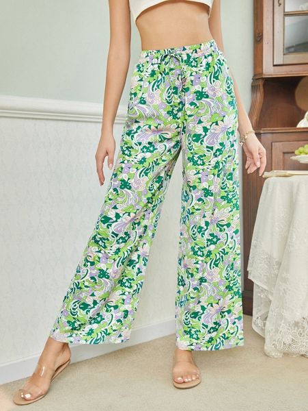 

allover print wide leg pants u8xq#, Black;white