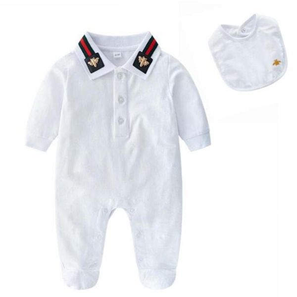 

retail newborn baby embroidery cotton romper with bibs christmas 0-12m rompers toddle infant bodysuit children one-piece onesies j2445, Blue