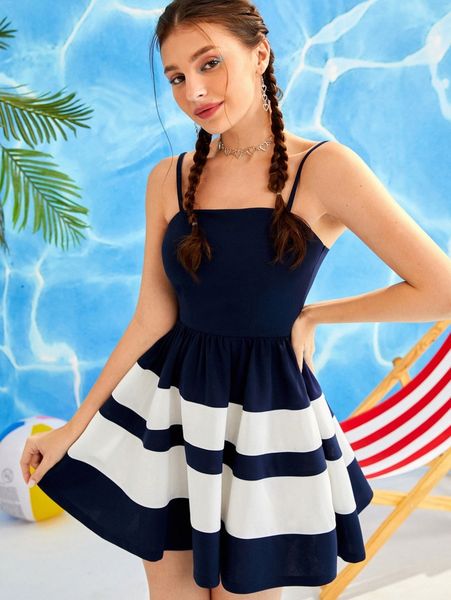 

colorblock zip back cami dress g6y2#, Black;gray