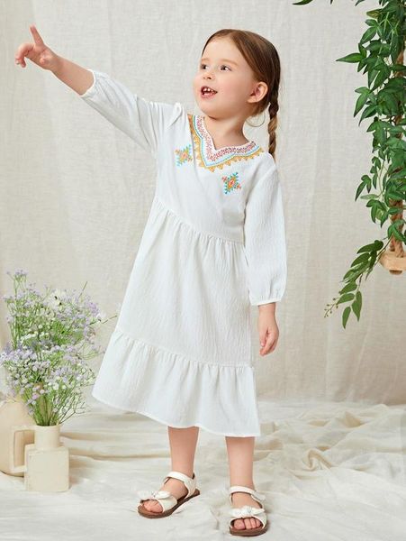 

toddler girls geo embroidery ruffle hem dress she, Red;yellow