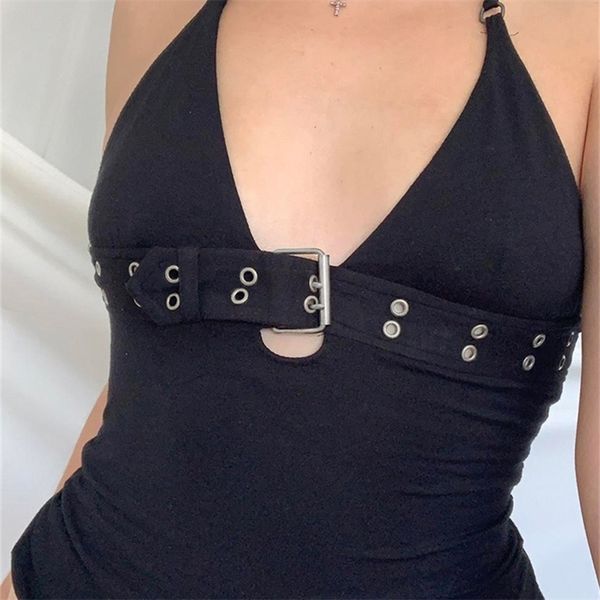 Rapcopter y2k Bandage Crop Top Schwarz Rückenfreies Neckholder Top Schnürung Niedlich Party Strand Sommer Sweats Damen Retro Basic Mini Weste 220802