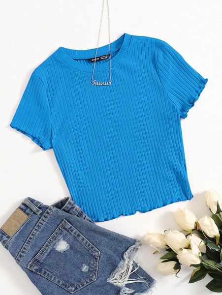 

solid lettuce trim rib-knit tee 98sh#, White