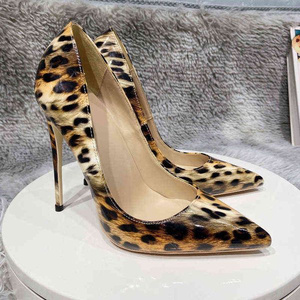 

noenname null 12cm luxury leopard patent leather shallow mouth high heels designer fashion pointed toe shoes women's shoe t220730, Black