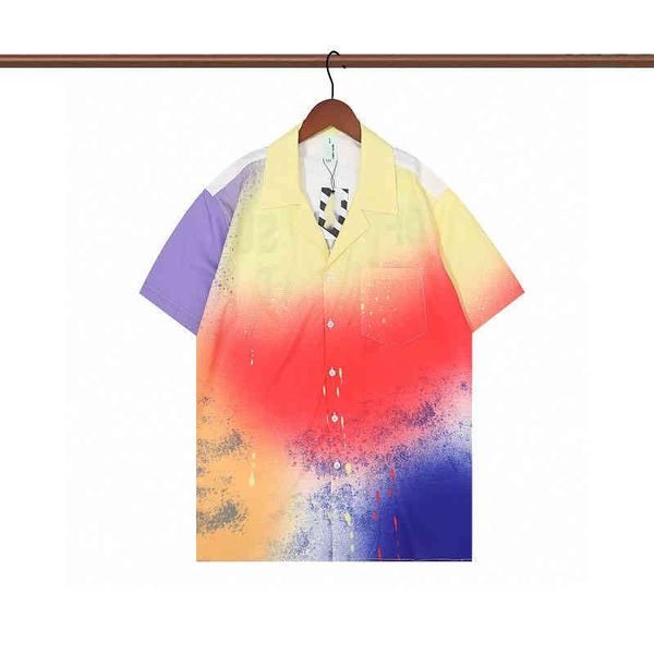 

ow fashion casual shirt off w new gradient graffiti tie dye contrast color letter trend t-shirt casual loose pocket short sleeve jacket for, White;black