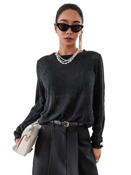 

dazy solid pointelle knit sweater j4w8#, White;black