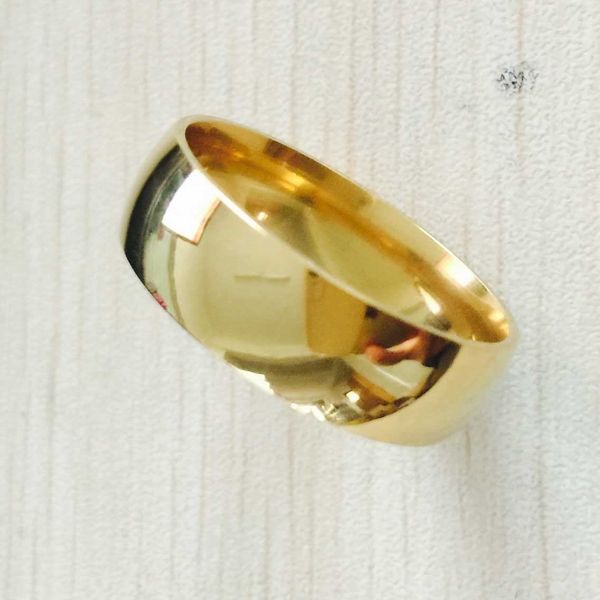 Homens clássicos polidos de alta qualidade, ouro 18 K, 6 mm, 8 mm, anel de prata, anéis de aço inoxidável 316L, moda feminina, joias de casamento, senhora, presentes de festa, atacado