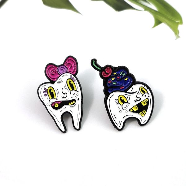 

cartoon cute mr. tooth and mrs. tooth funny expression creative brooch couple badge clothes accessories, Blue
