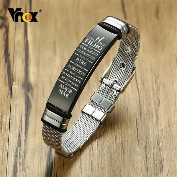 

vnox 12mm bracelets for men adjustable stainless steel boy mesh watch band to my son love gift 220726, Golden;silver