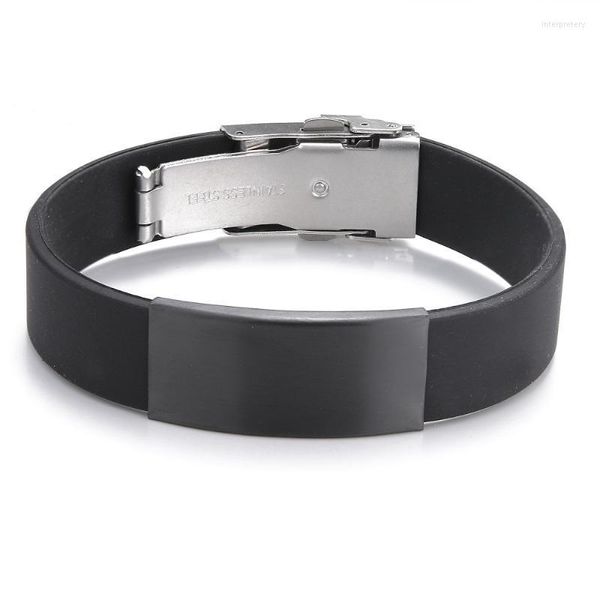 Braccialetti con ciondoli Gioielli glamour di moda Bracciale in silicone nero in acciaio inossidabile Gomma al titanio vintage per donna PulserasCharm Inte22